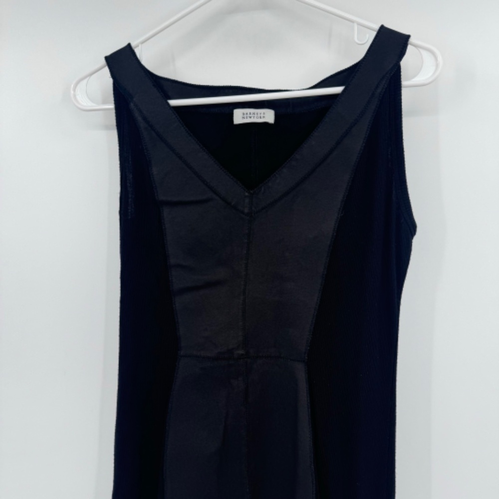 Barneys New York Dress Women 6 Black Leather Panels Sleeveless Bodycon Mini - Picture 2 of 12